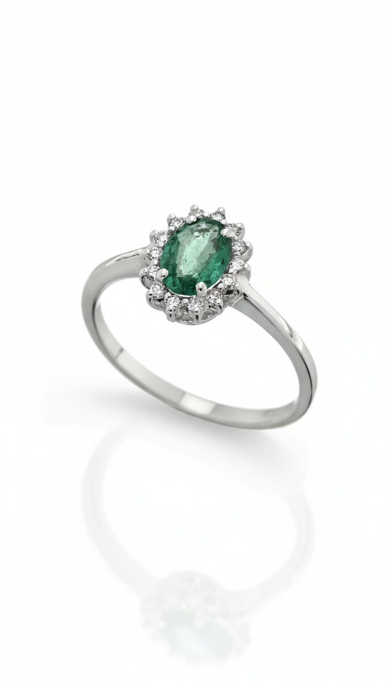 Anello Halo Emerald