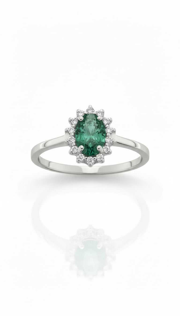 Anello Halo Emerald